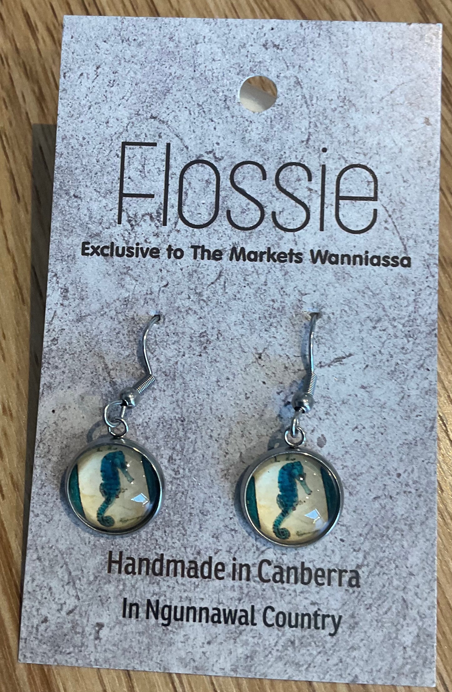 *Earrings Glass Dome Dangles Seahorse