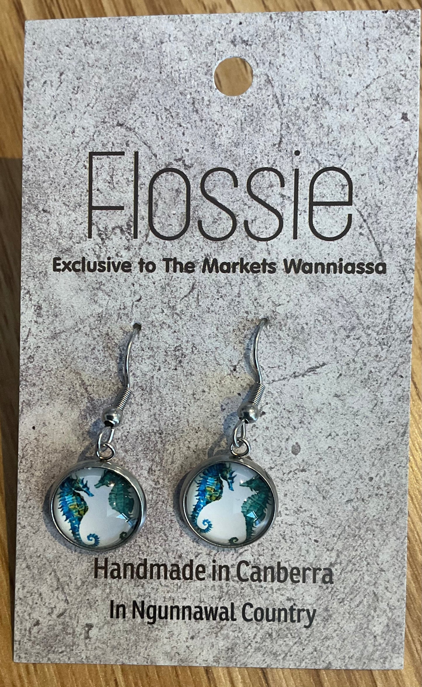 *Earrings Glass Dome Dangles Seahorse