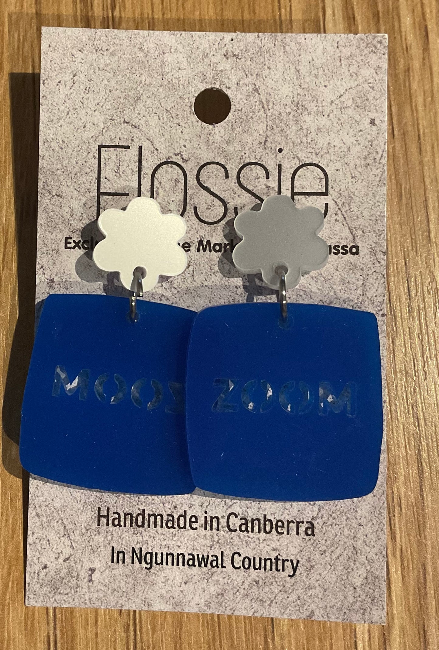 *Earrings Acrylic Blue Square "ZOOM" Dangles