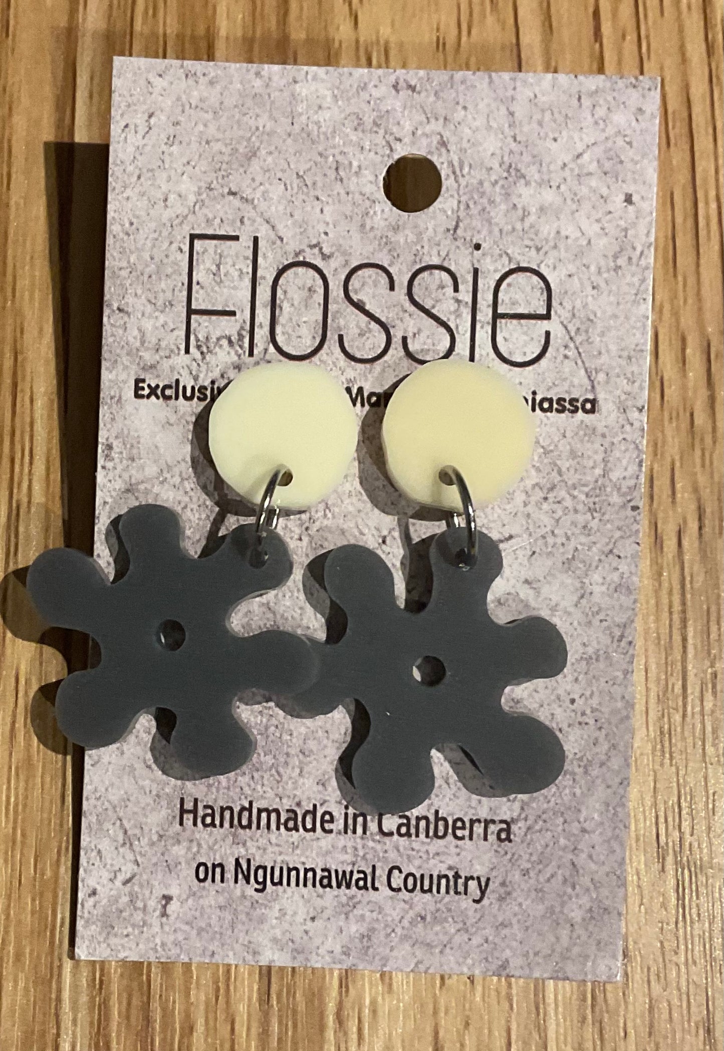 *Earrings Acrylic Grey Flower Dangles