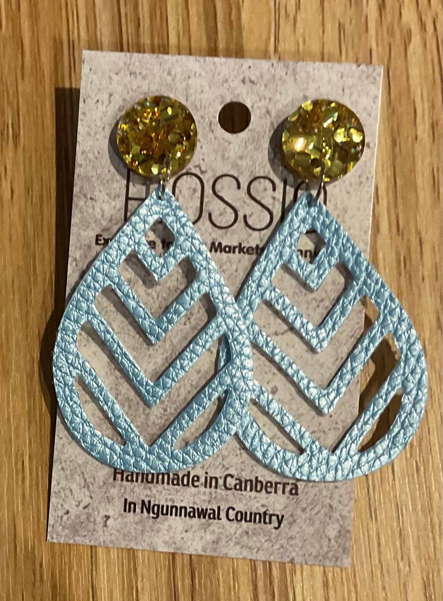 *Earrings Blue Sheen Cut out Dangles