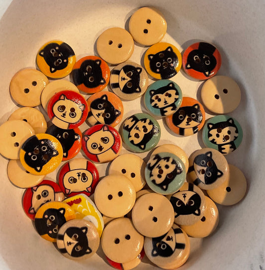 *Loose Buttons - Wooden Cat Themed