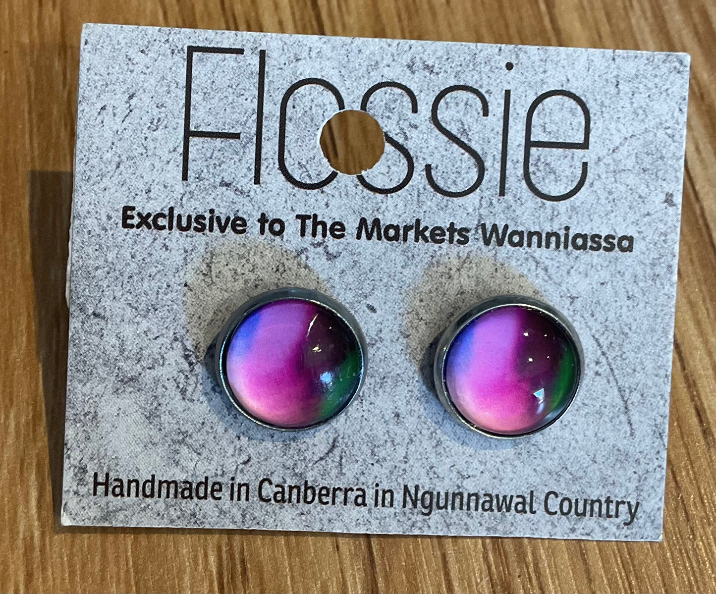 *Earrings Glass Dome Studs Pink to Green