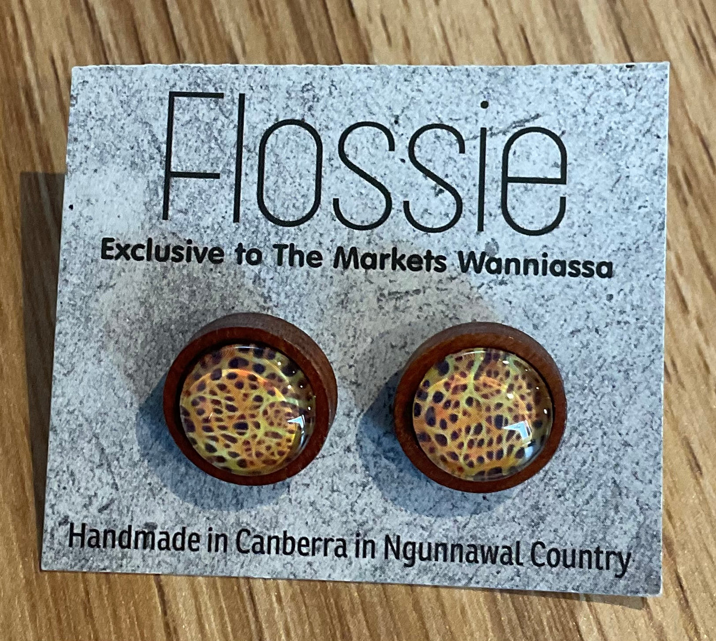 *Earrings Wooden Leopard Print Dome Studs