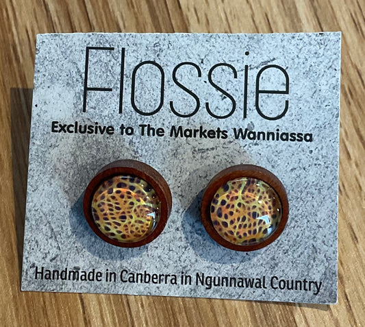 *Earrings Wooden Leopard Print Dome Studs