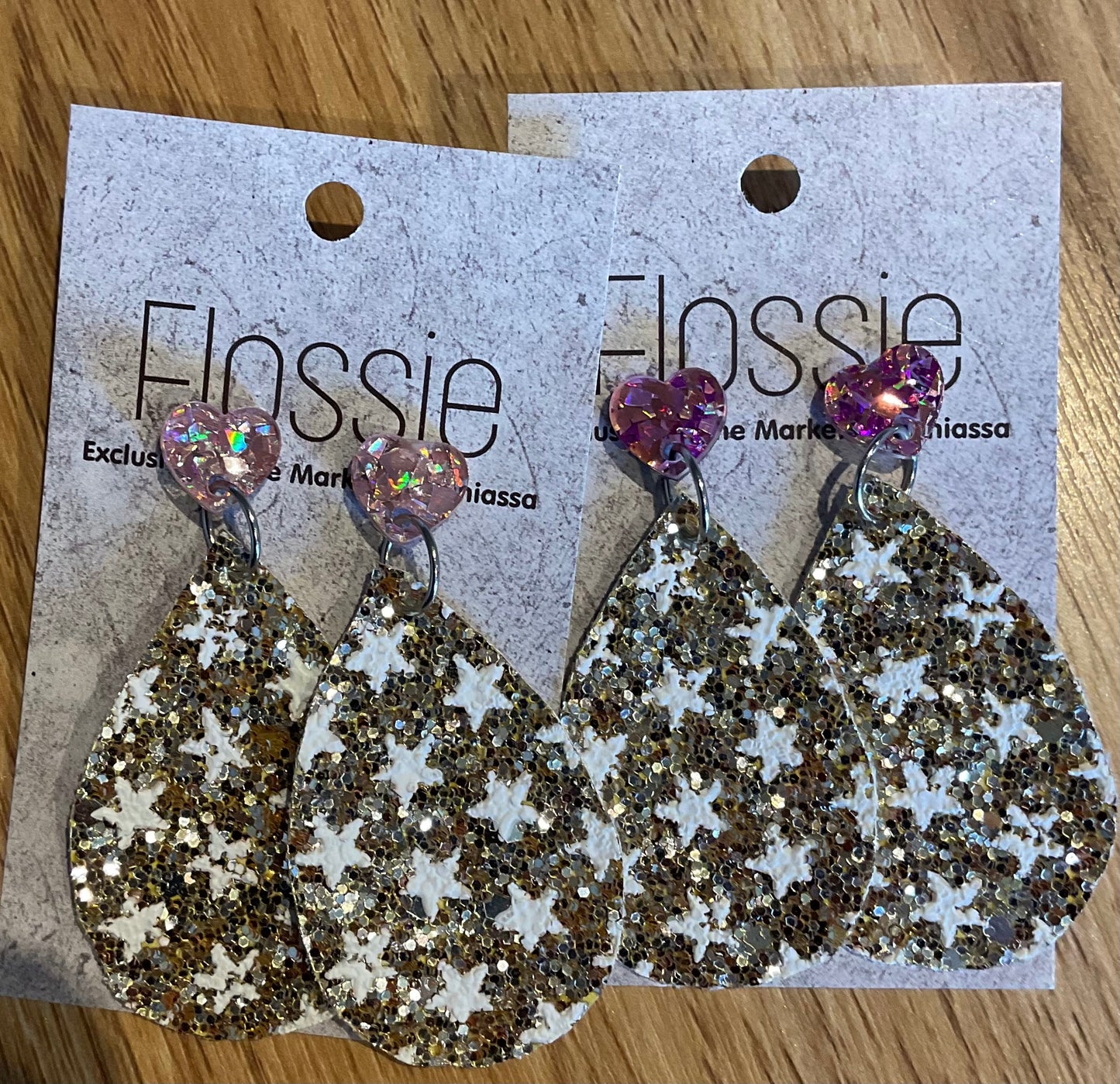 *Earrings Gold Glitter Star Dangles