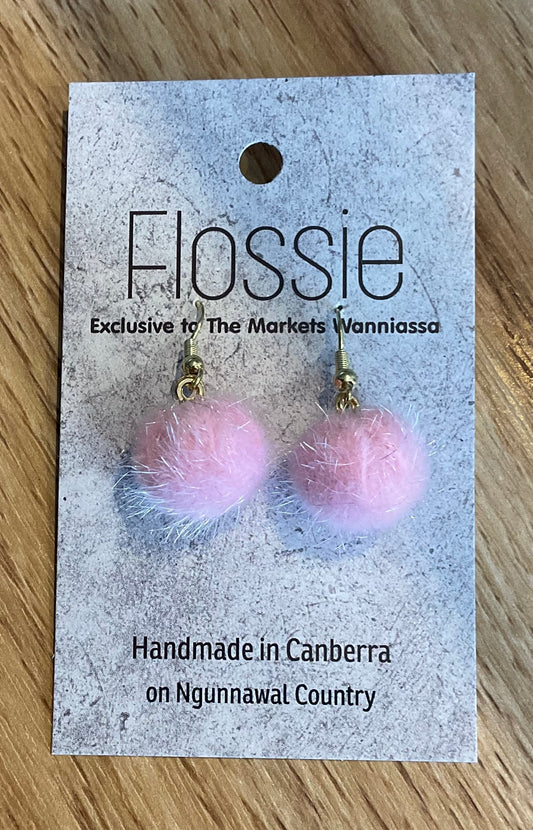 *Earrings Pink PomPom Dangles