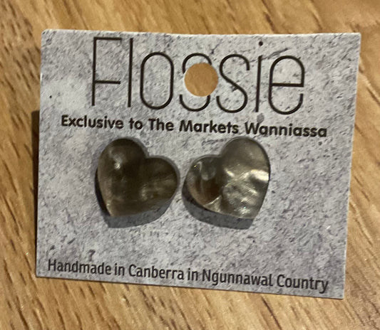 *Earrings Grey Marbled Heart Studs