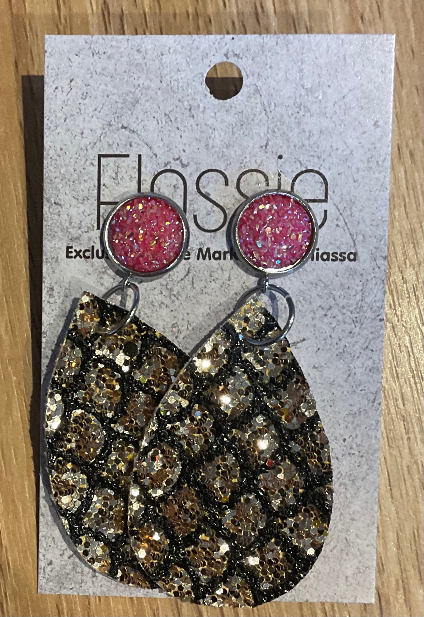 *Earrings Black Gold Glitter Dangles