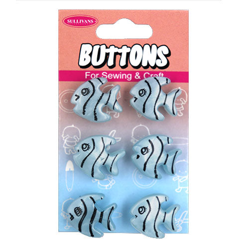 Button Card 6pcs - Blue Fish