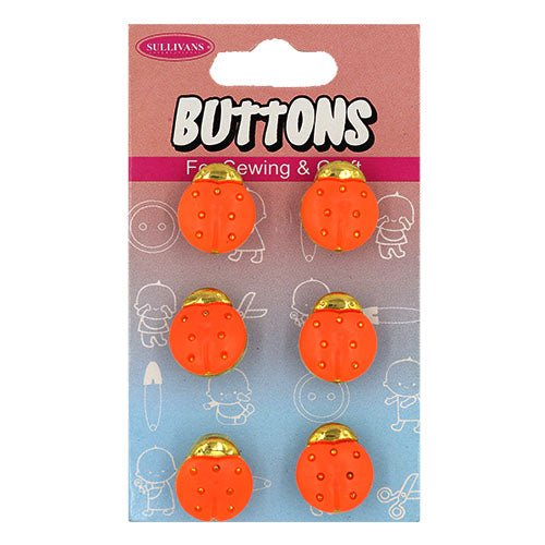 Button Card 6pcs - Orange Ladybirds