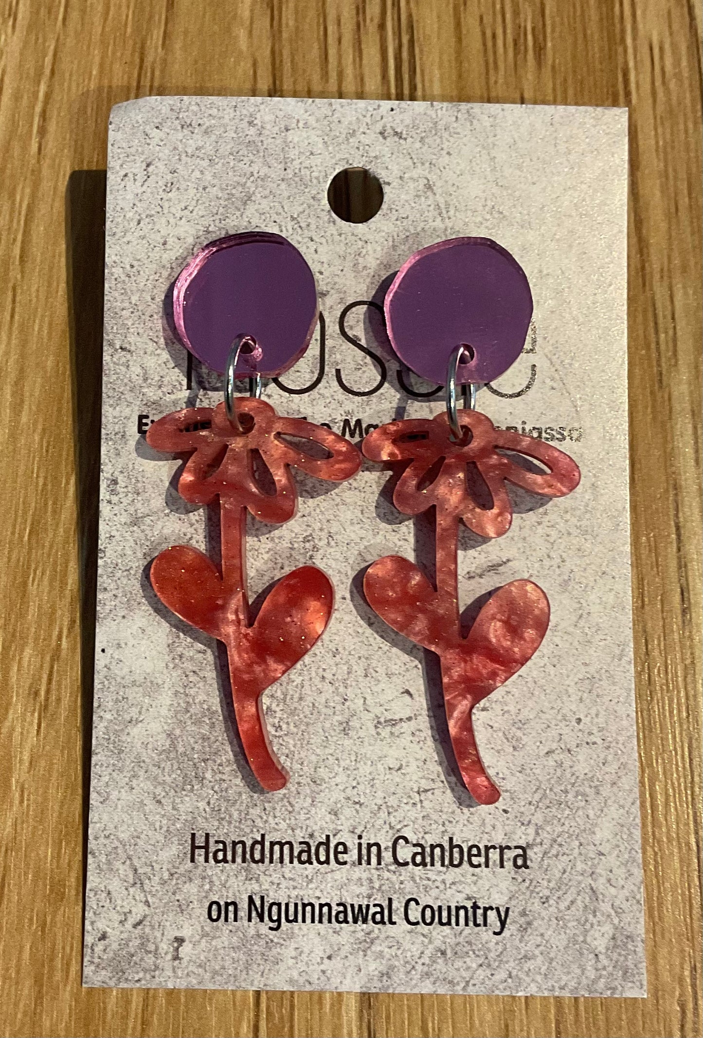*Earrings Acrylic Pink Pearl Flower Dangles