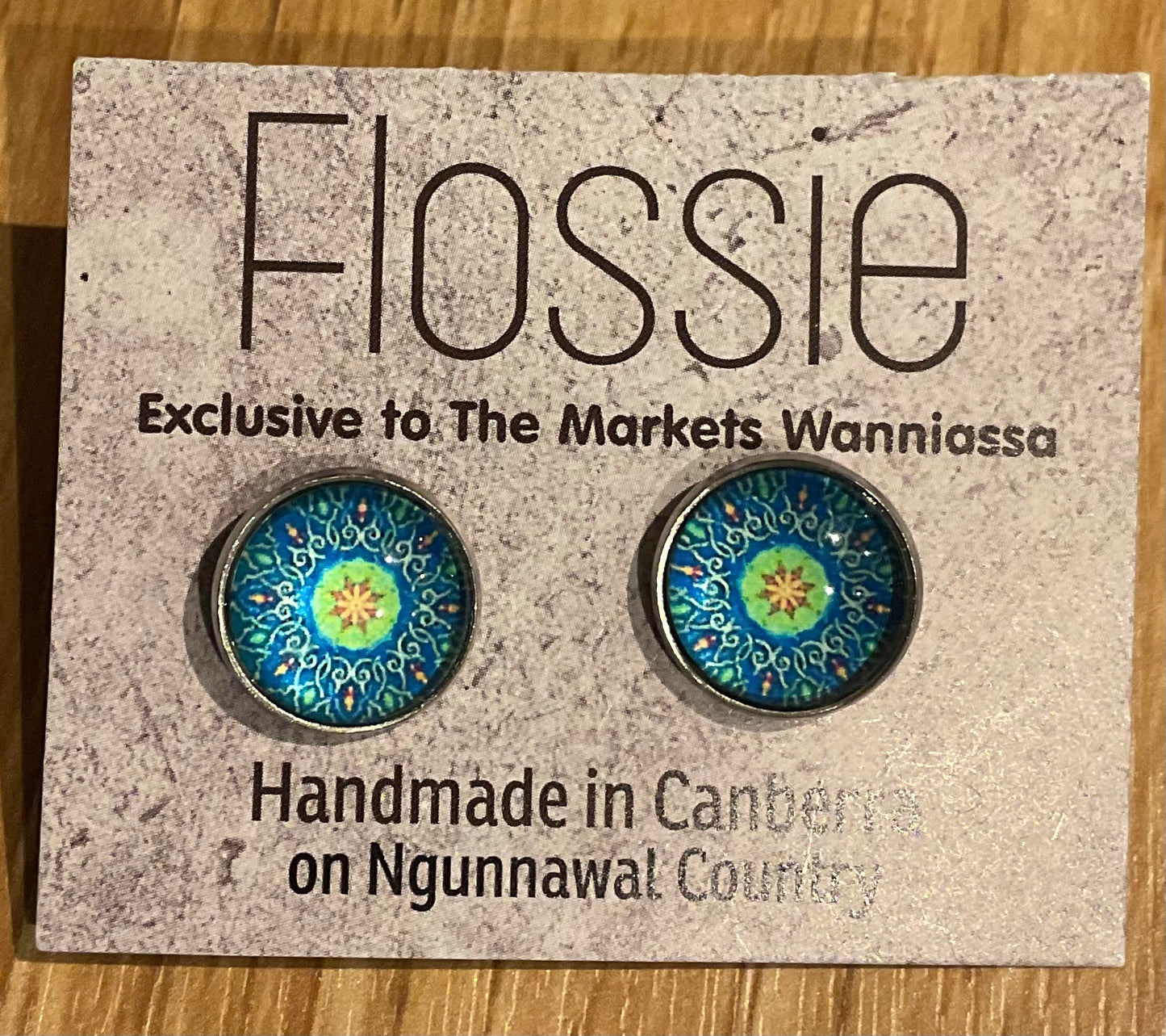 *Earrings Blue Mandala Glass Studs
