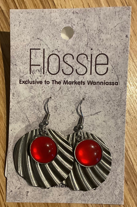 *Earrings Red Glass Dome Silver Dangles