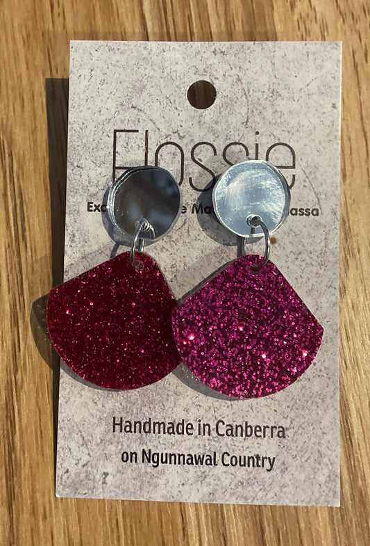 *Earrings Acrylic Pink Glitter Dangles