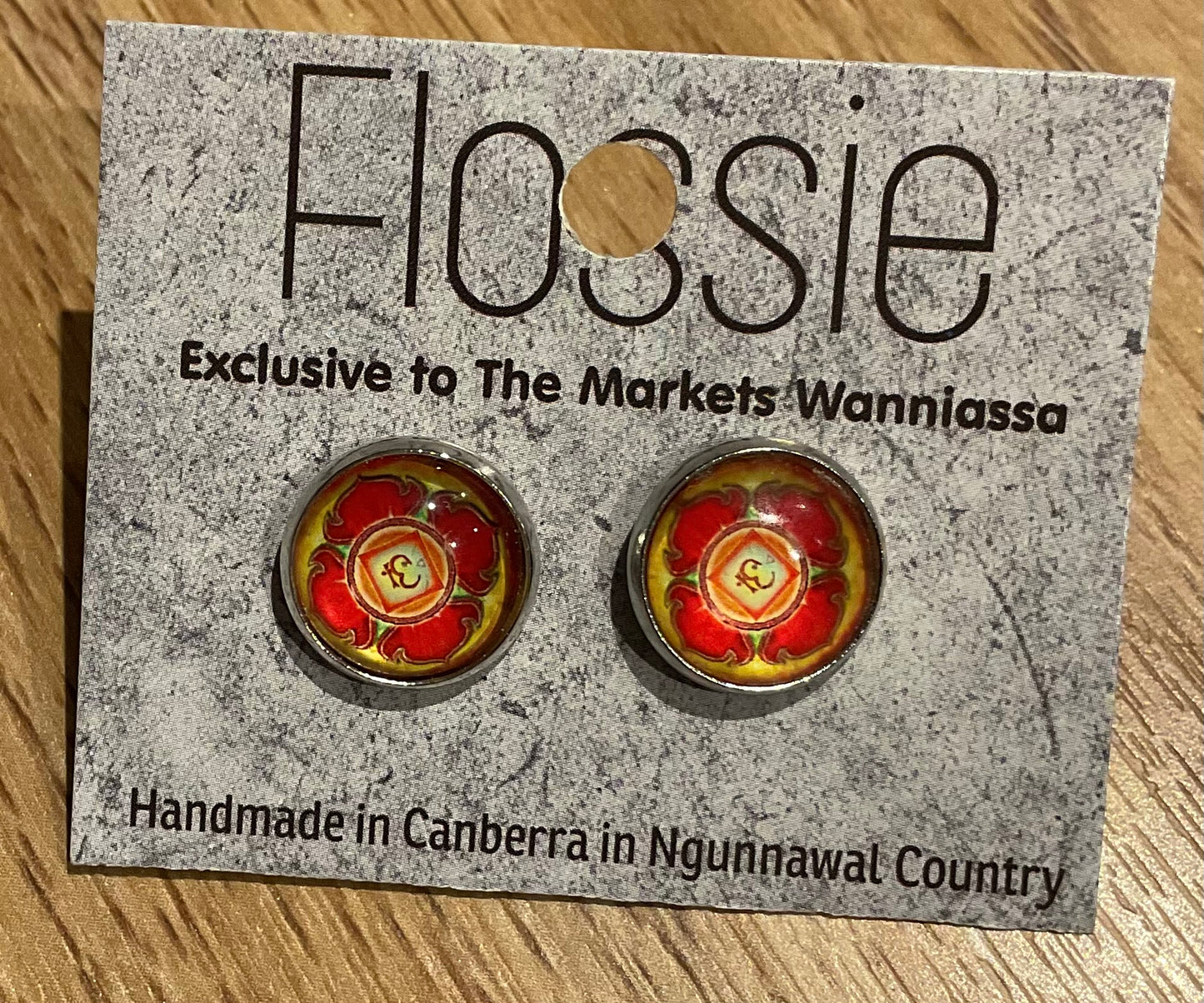 *Earrings Orange Mandala Glass Studs