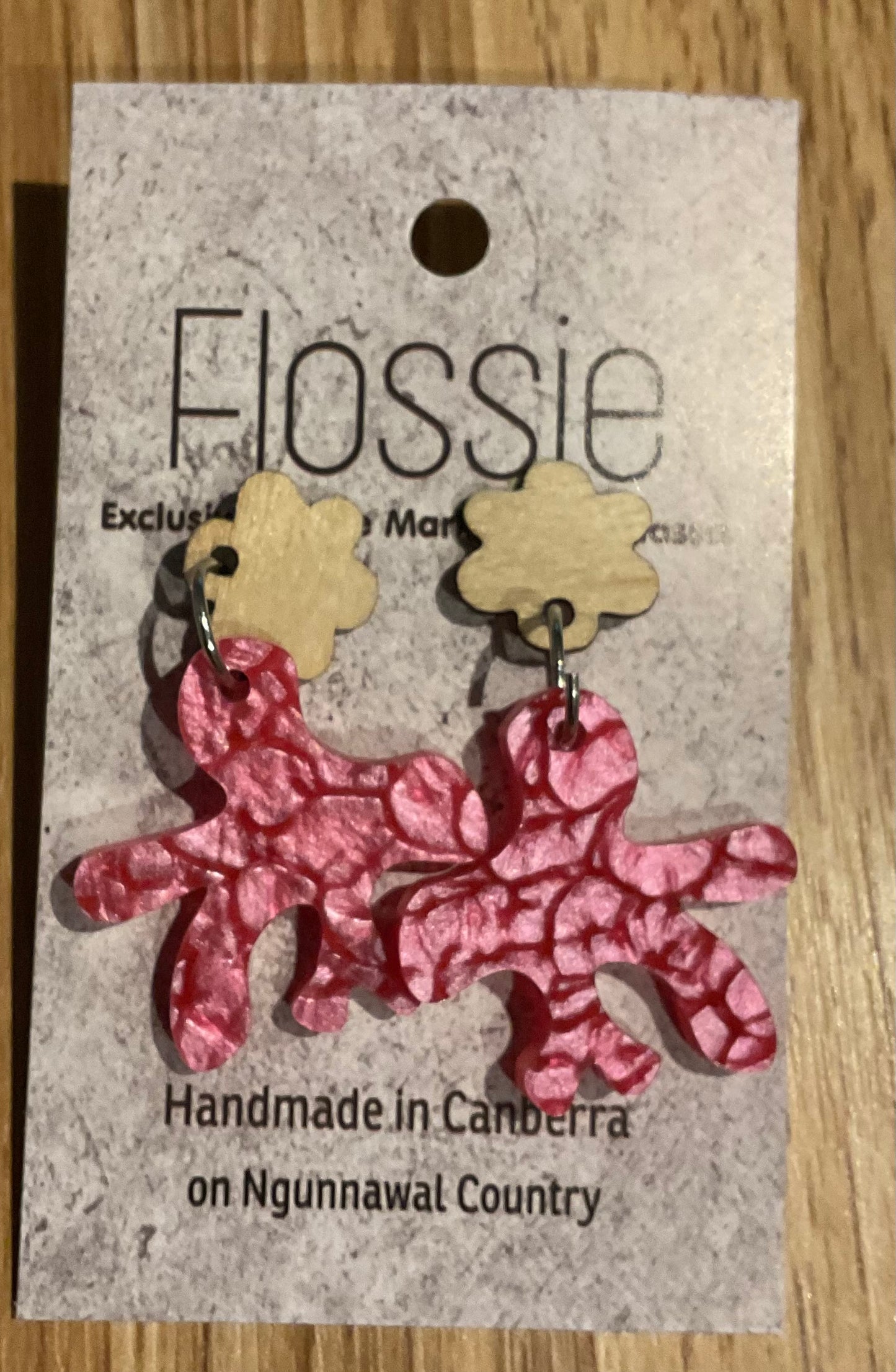 *Earrings Acrylic Pink Pearly Coral Dangles