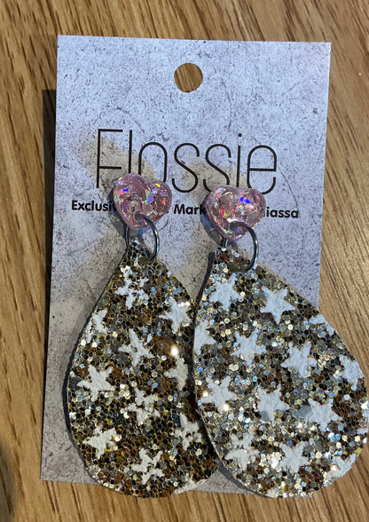 *Earrings Gold Glitter Star Dangles