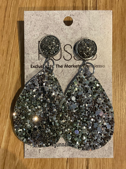 *Earrings Silver Glitter Dangles