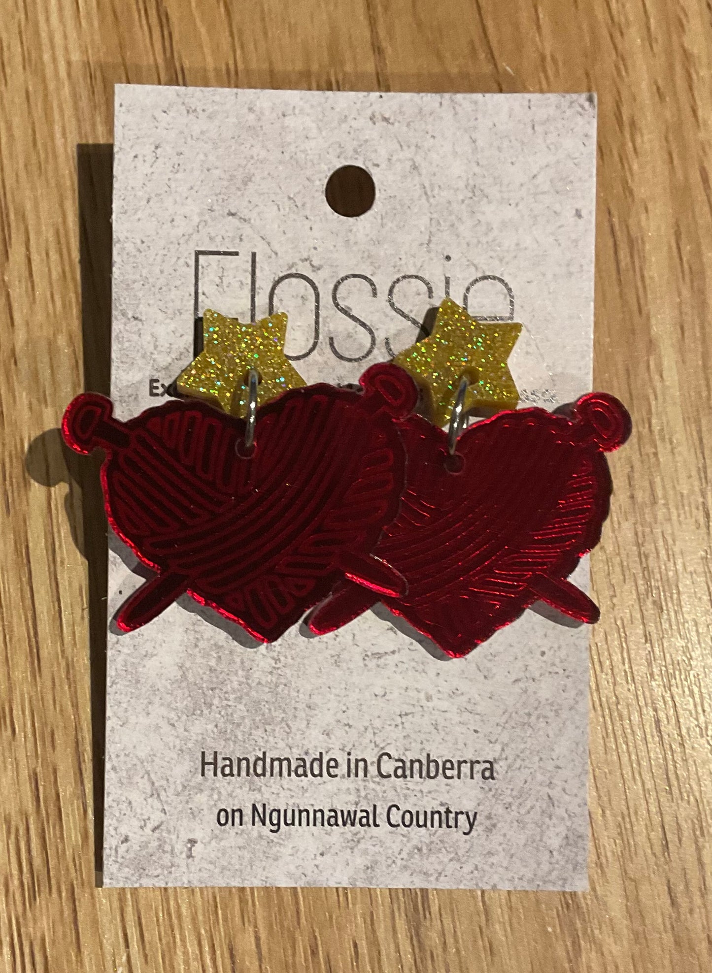 *Earrings Acrylic Mirror Heart Yarn Dangles