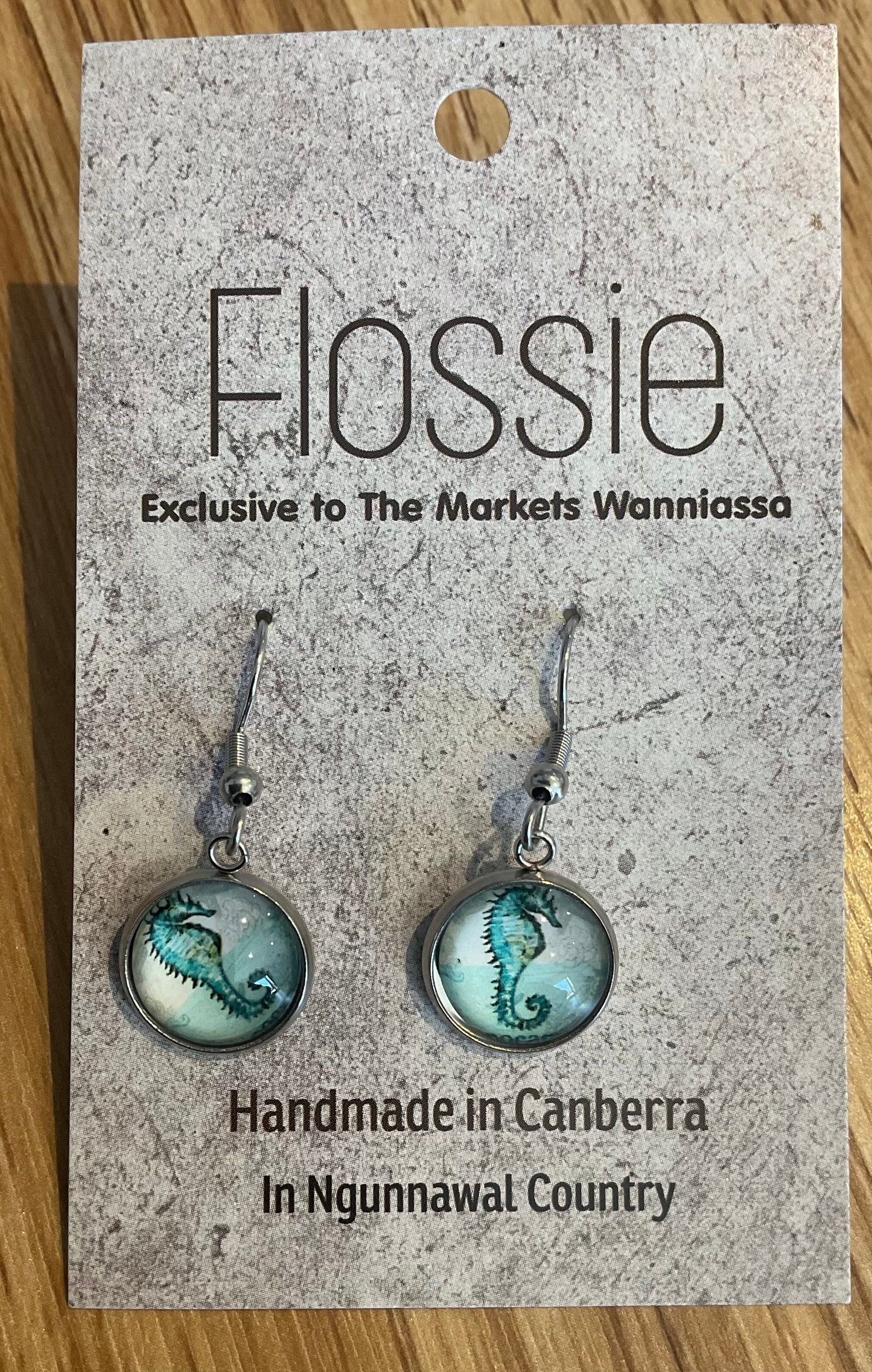 *Earrings Glass Dome Dangles Seahorse