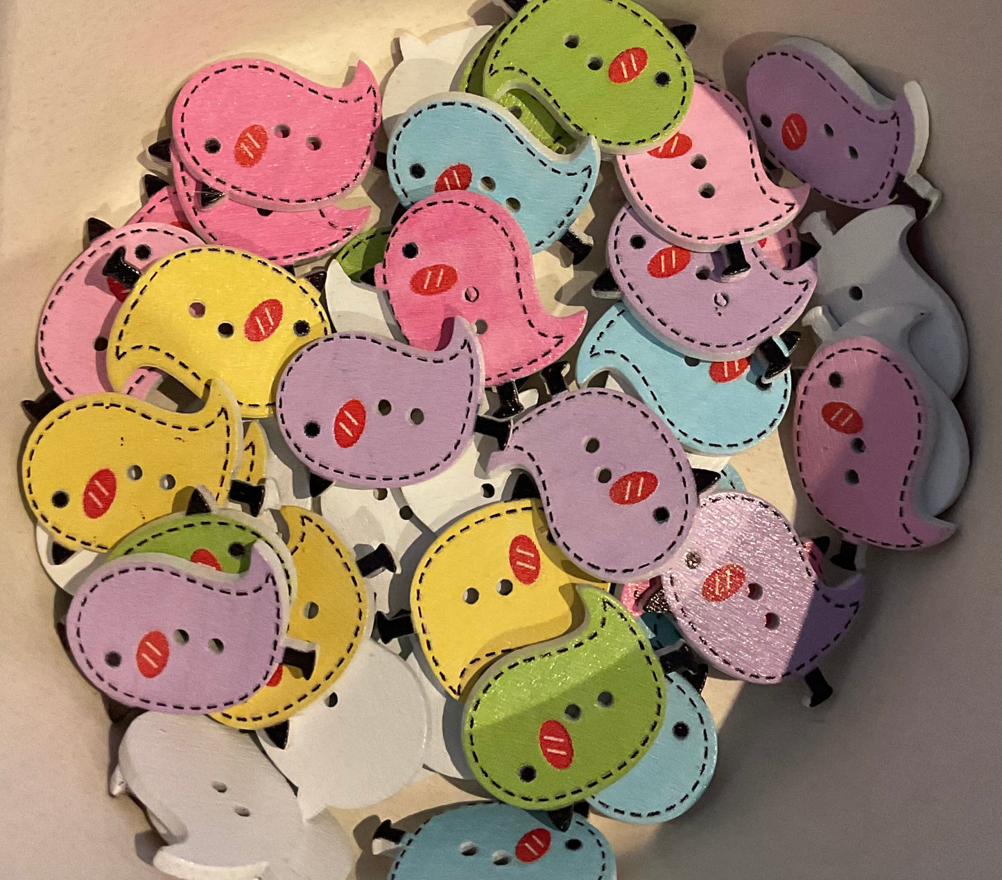 *Loose Buttons -Wooden Printed Birds