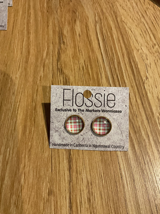 *Earrings Pink & Brown Tartan Studs