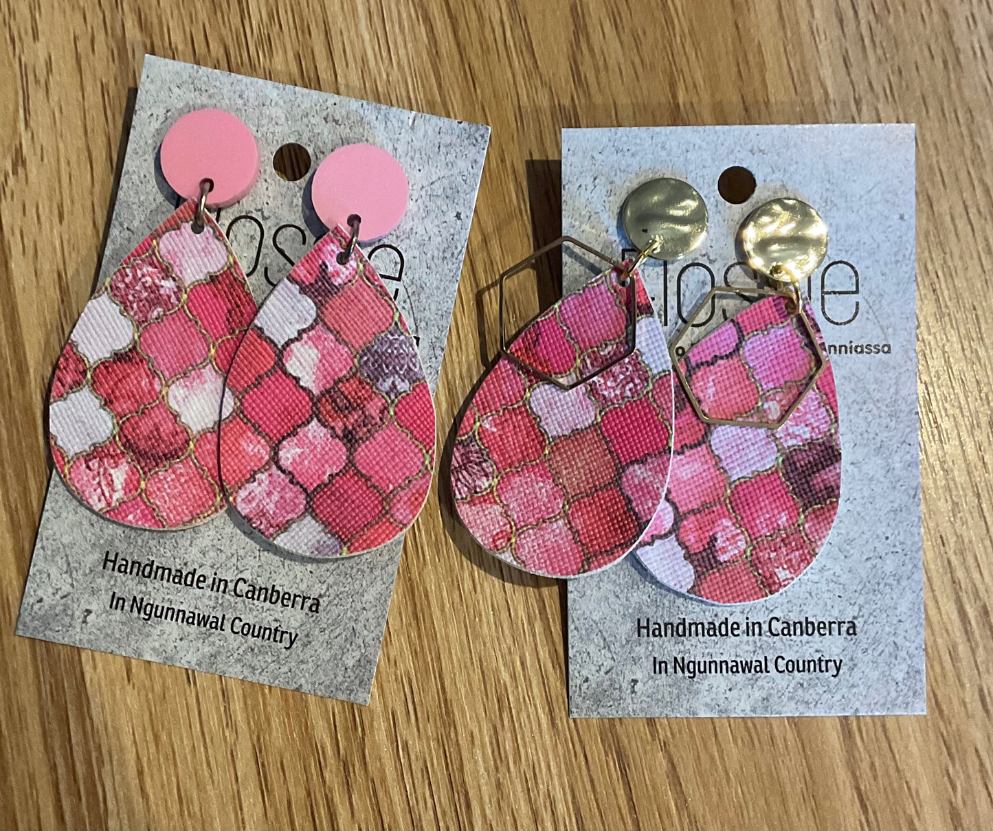 *Earrings Pink Tile Dangles