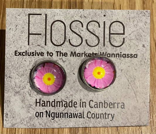 *Earrings Pink Flower Glass Studs