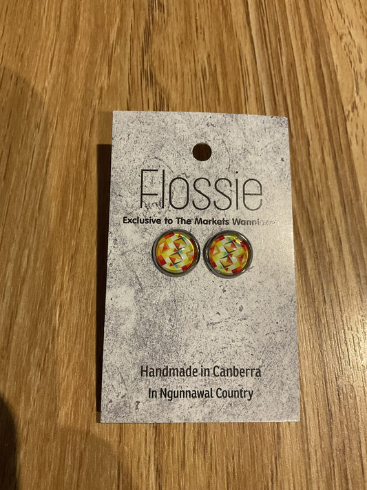 *Earrings Yellow Geo Print Studs
