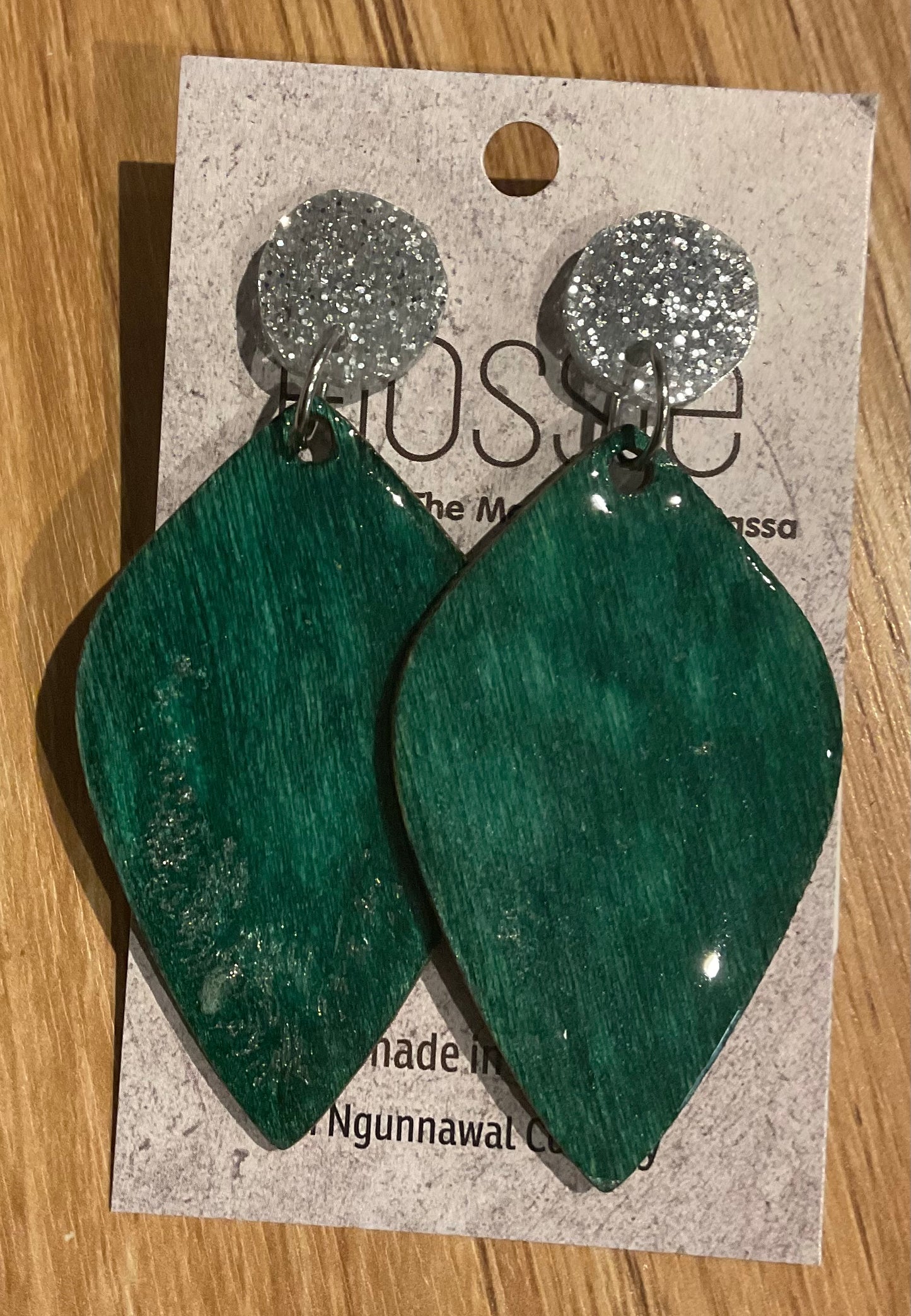 *Earrings Hand Painted Green Resin Dangles