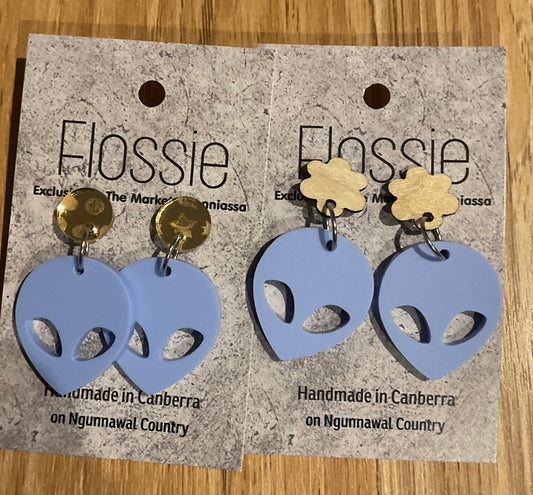 *Earrings Acrylic Blue Alien Dangles
