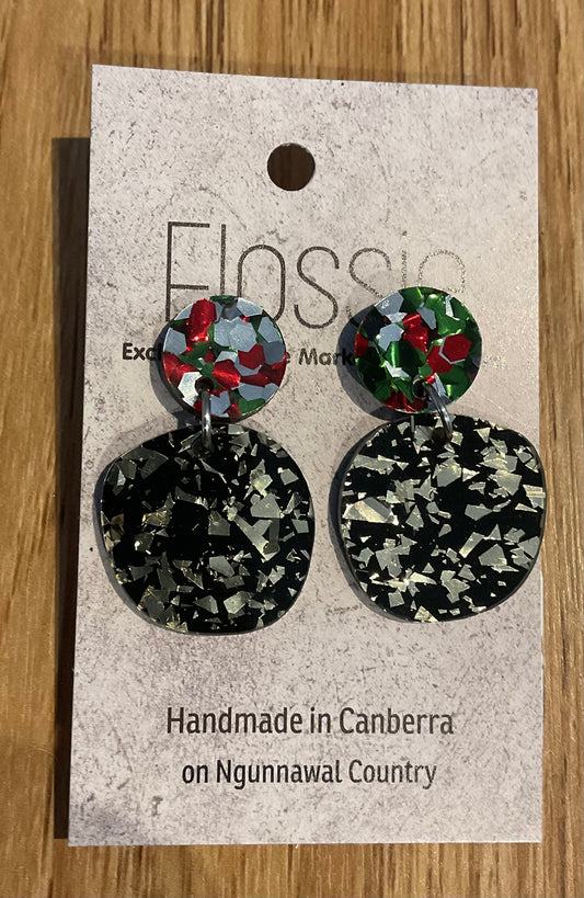 *Earrings Acrylic Black Silver Glitter Dangles