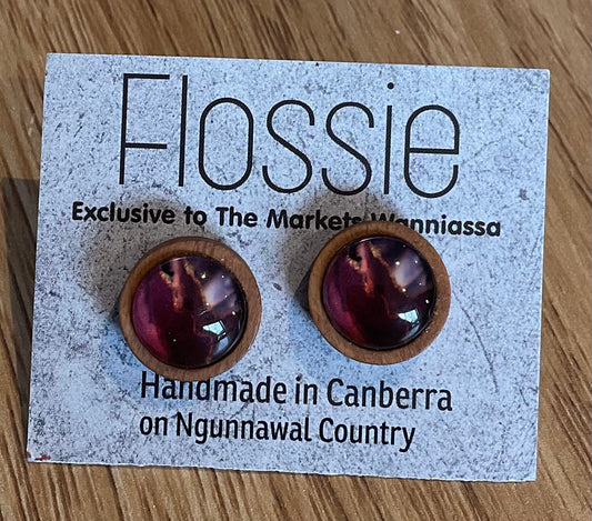 *Earrings Wooden Pink Marble Dome Studs