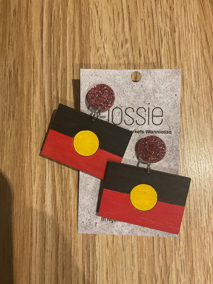 *Earrings Hand Painted Aboriginal Flag Dangles