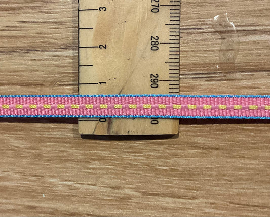 *Ribbon Pink and Yellow Spots 6mm Per Metre