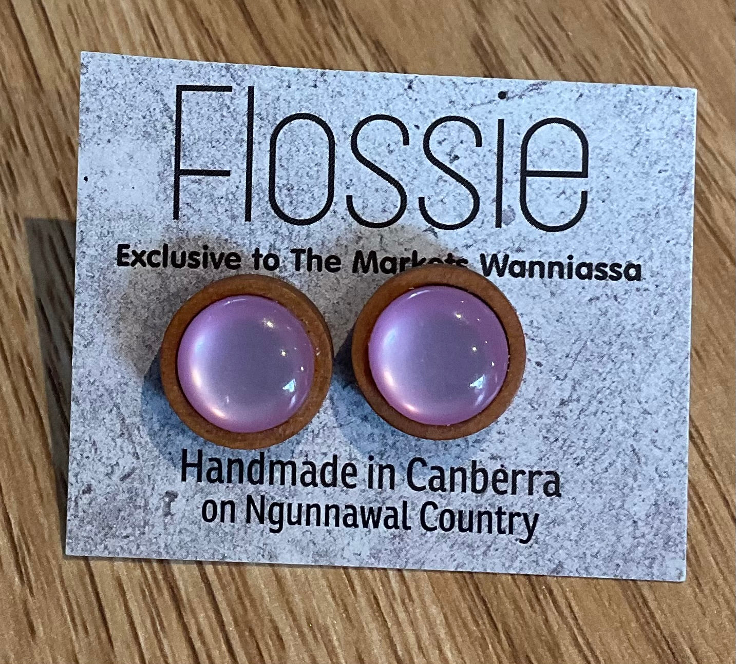 *Earrings Wooden Pearly Pink Dome Studs