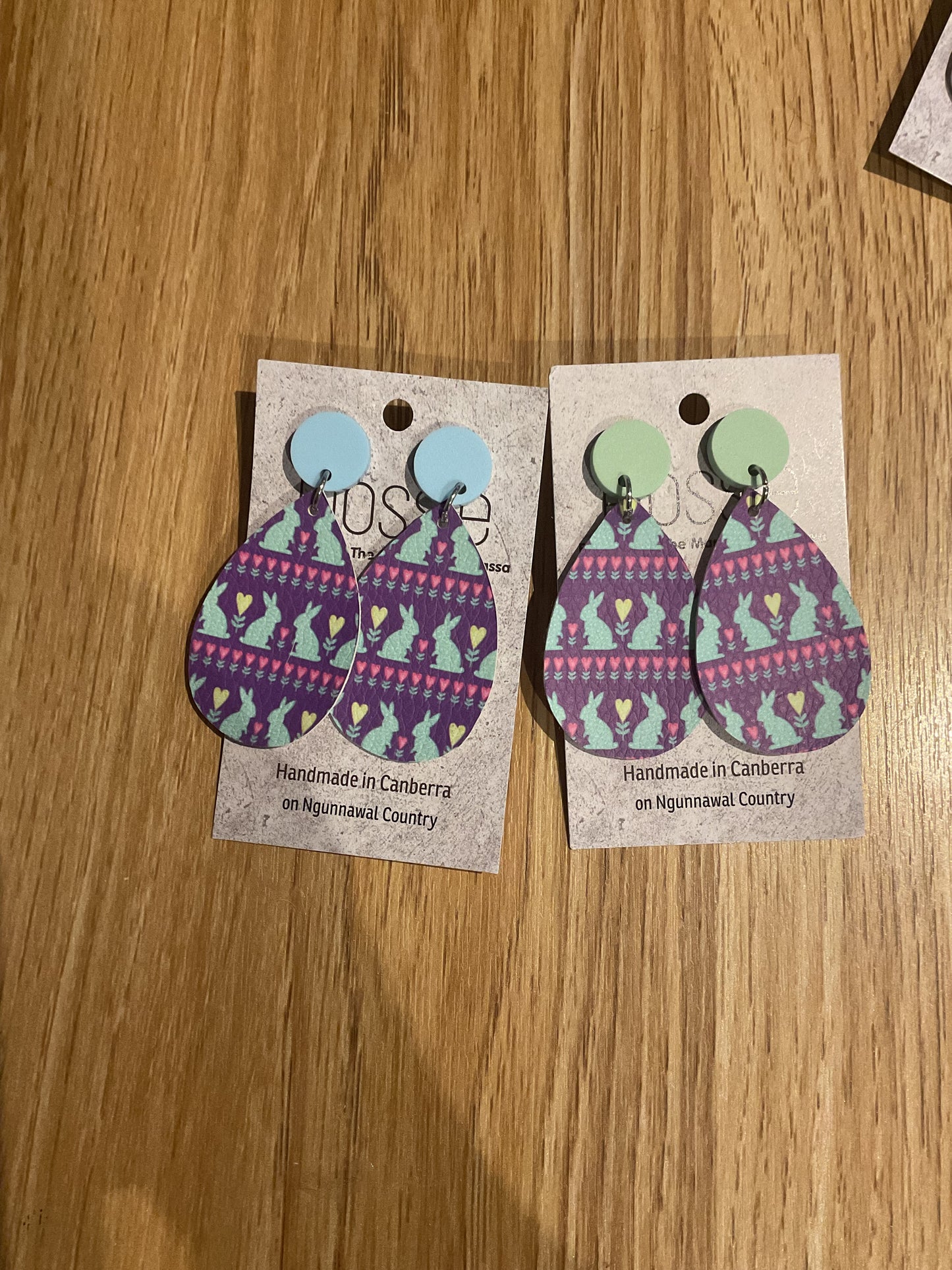 *Earrings Vinyl Purple & Pink Bunnies Dangles