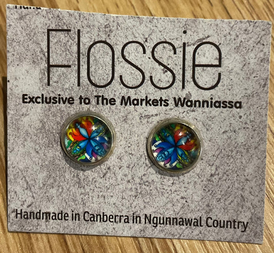 *Earrings Printed Glass Dome Studs