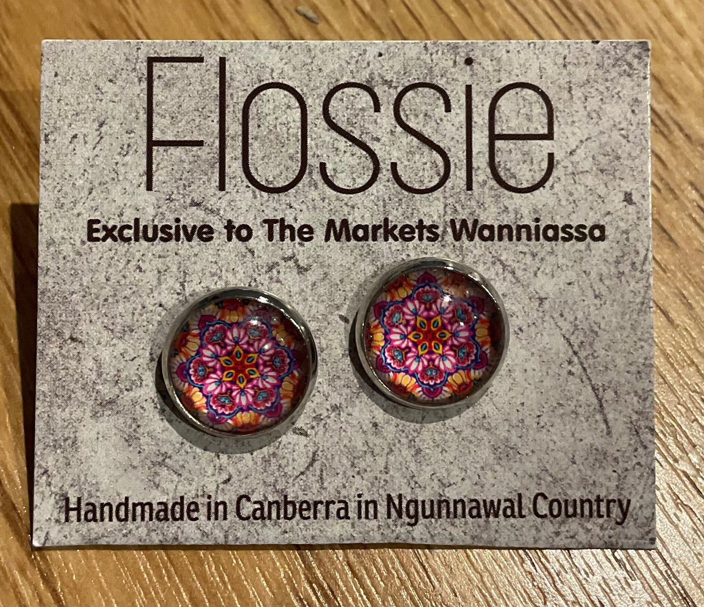 *Earrings Pink Mandala Glass Studs