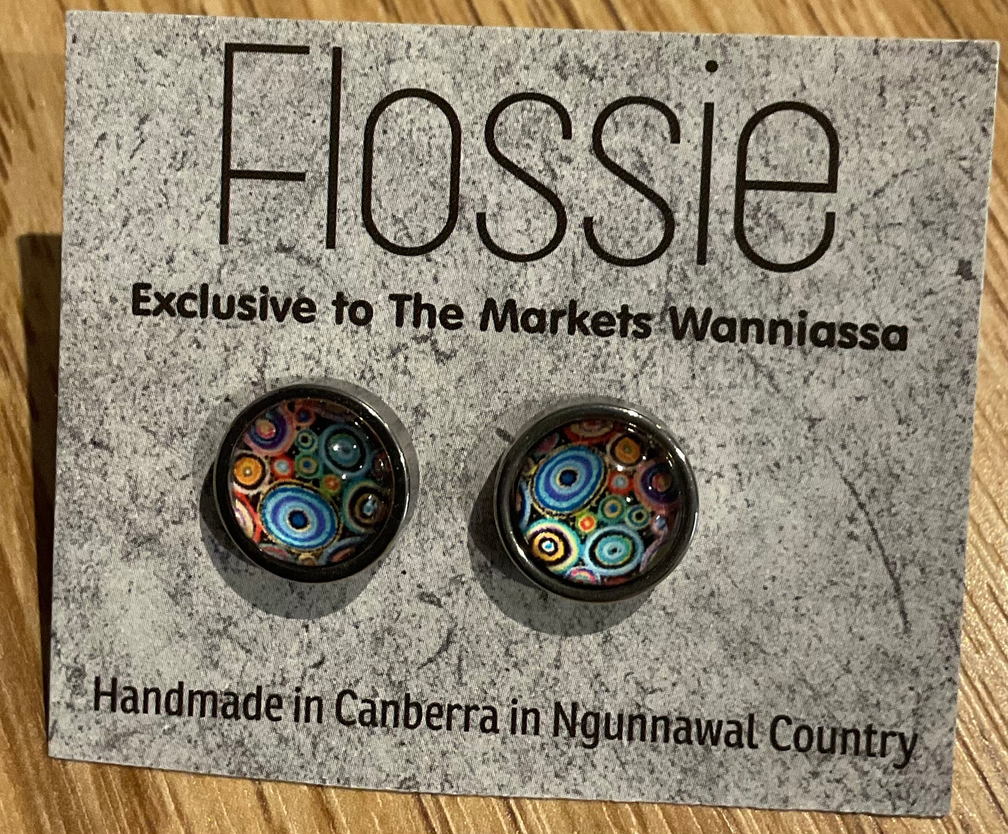 *Earrings Printed Glass Dome Studs