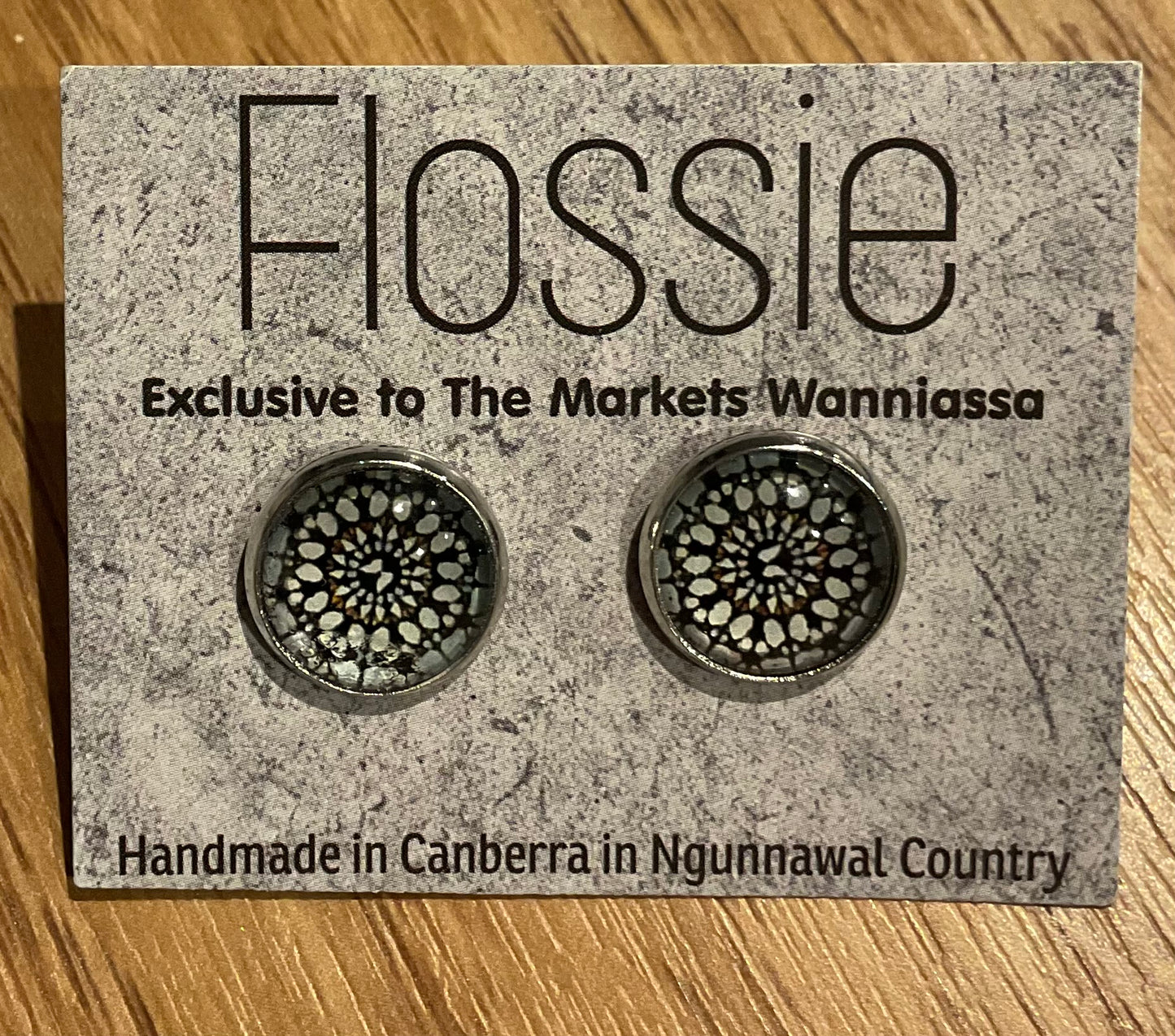 *Earrings Black and White Mandala Glass Studs