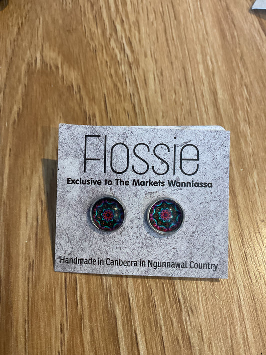 *Earrings Mandala Glass Dome Studs
