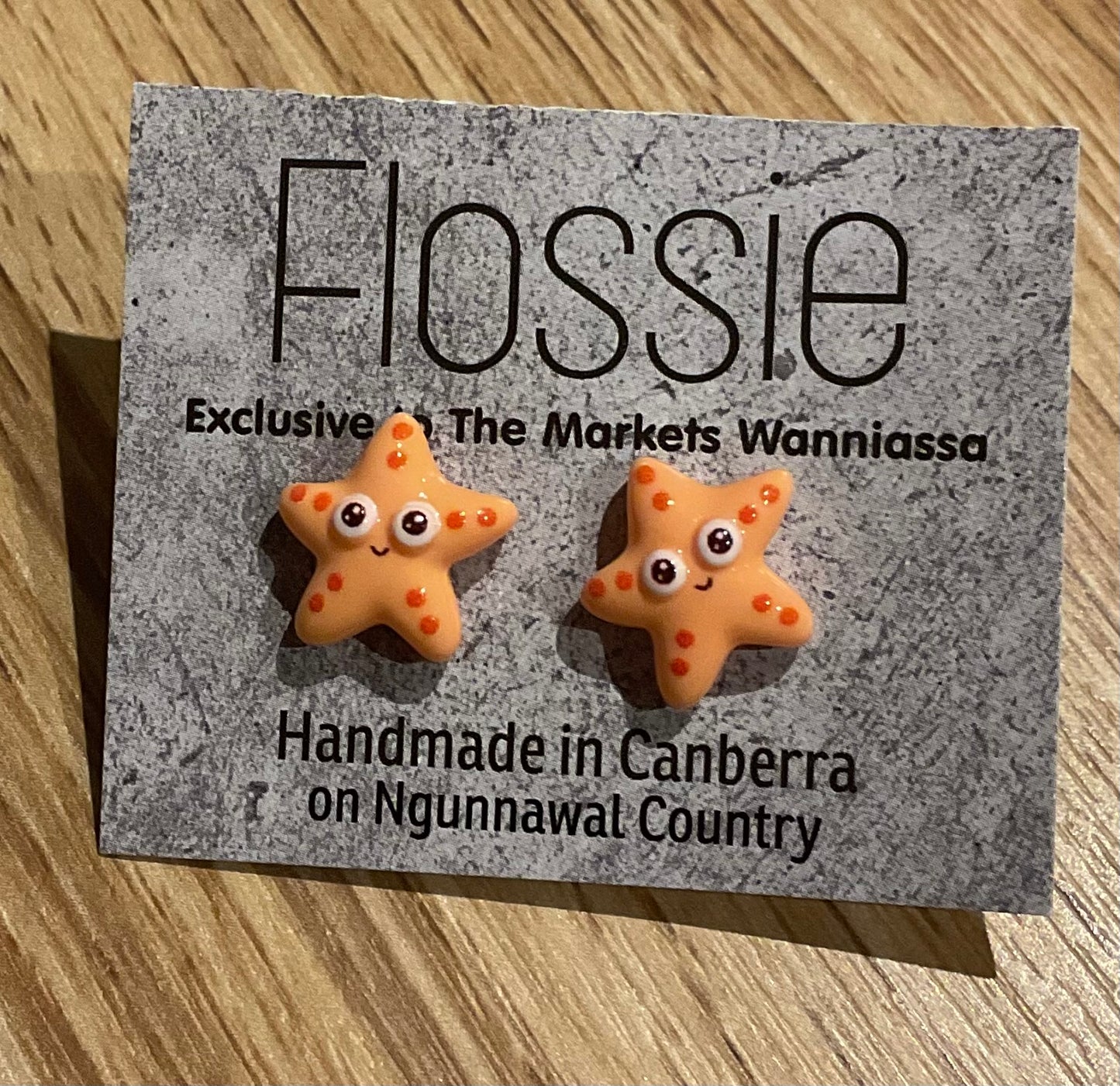 *Earrings Orange Starfish Studs