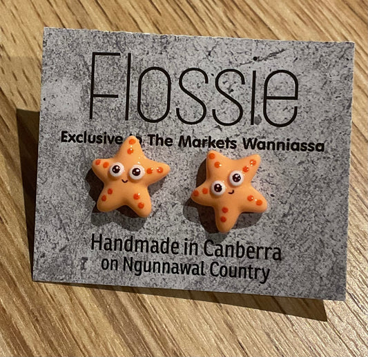 *Earrings Orange Starfish Studs
