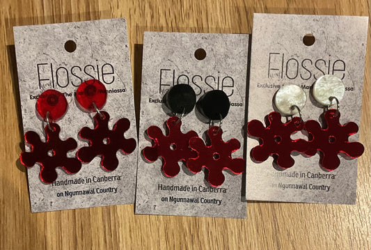 *Earrings Acrylic Red Mirror Flower Dangles