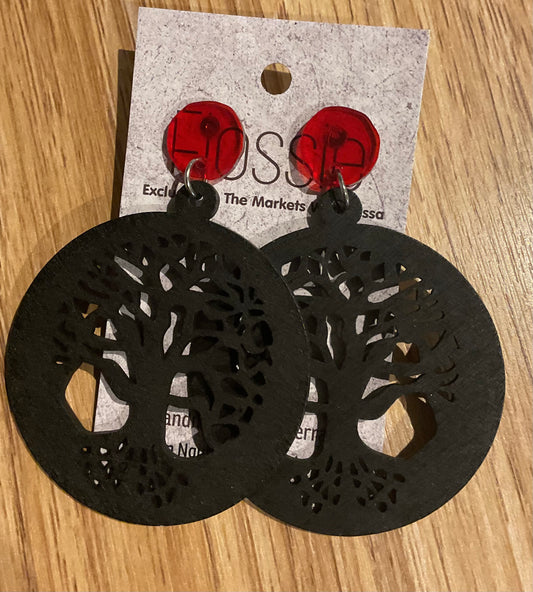 *Earrings Wooden Tree of Life Dangle
