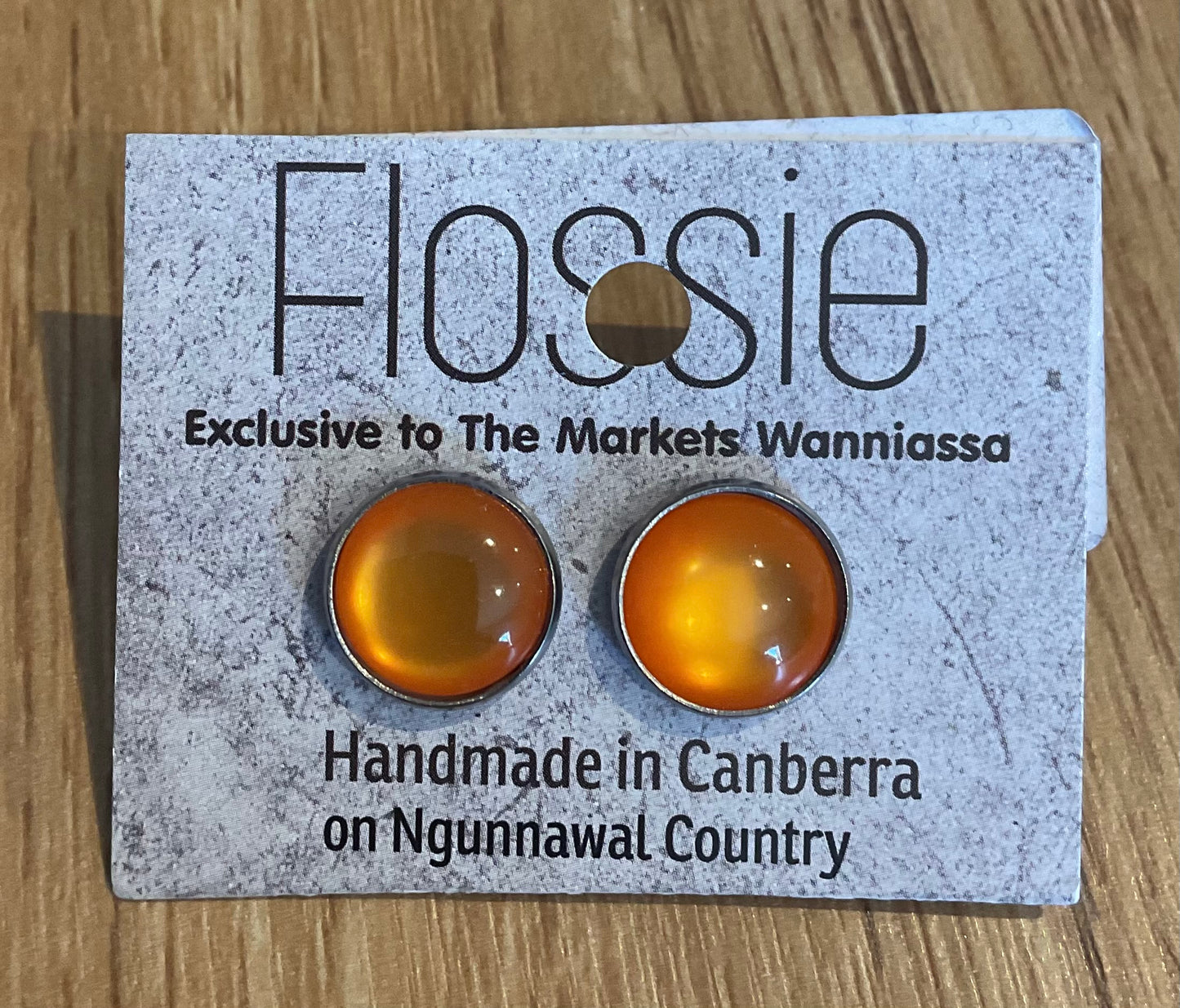 *Earrings Glass Dome Studs Orange
