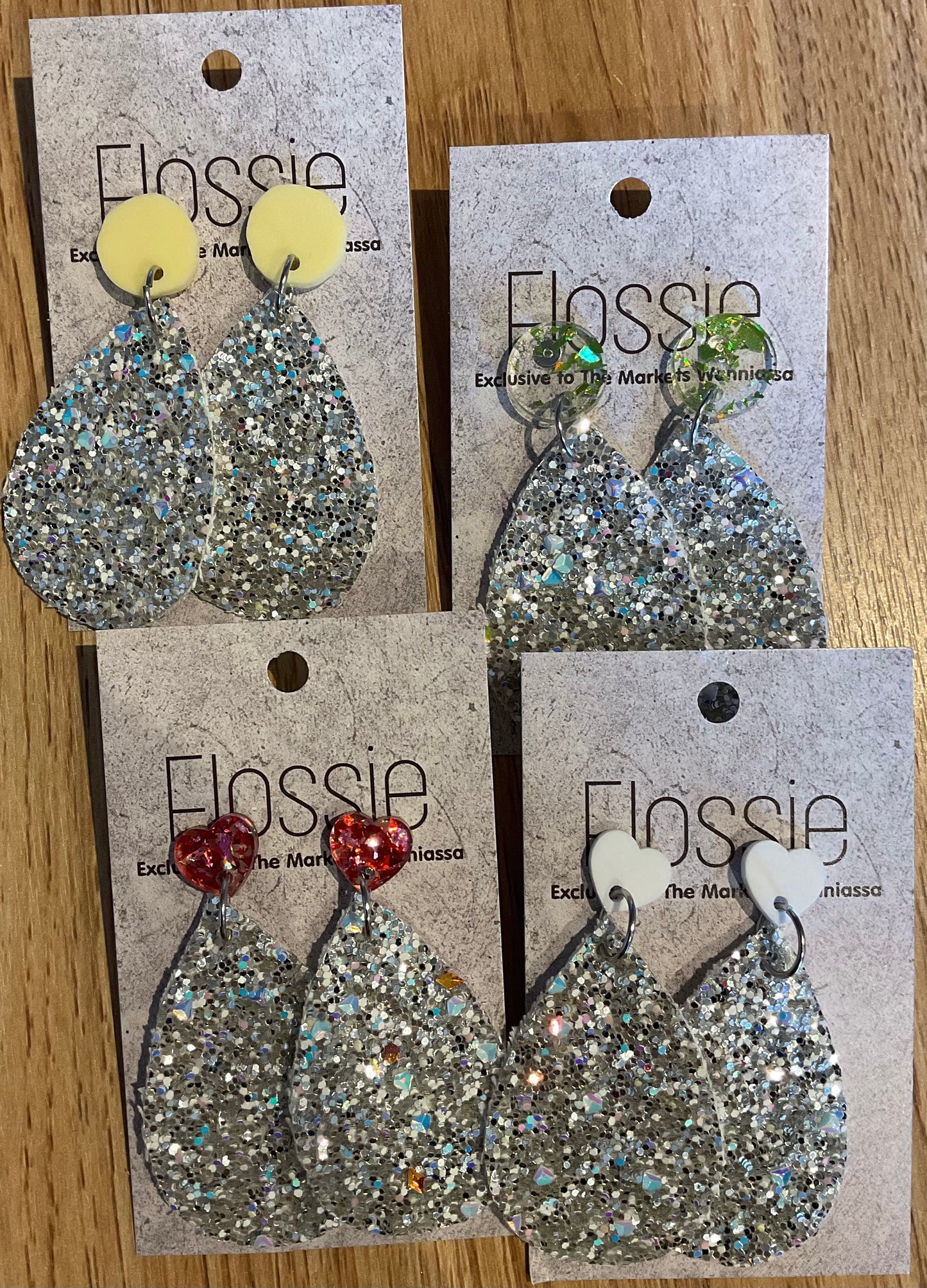 *Earrings Silver Glitter Dangles