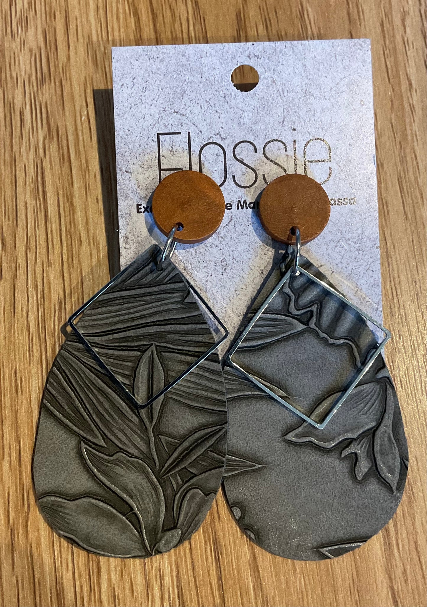 *Earrings Grey Embossed Dangles